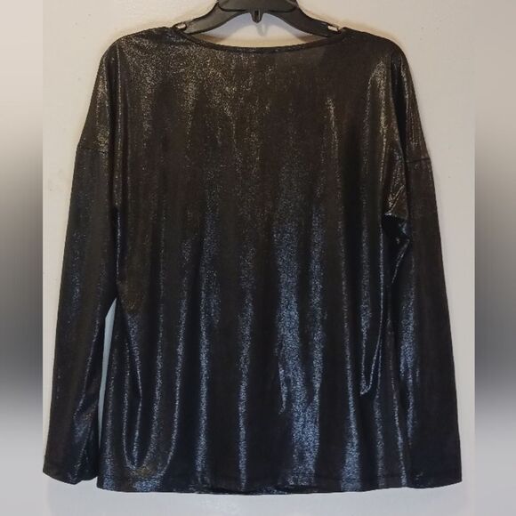 Anne Klein Drape Neck Long Sl Metallic Look Blouse MWT - Picture 4 of 10